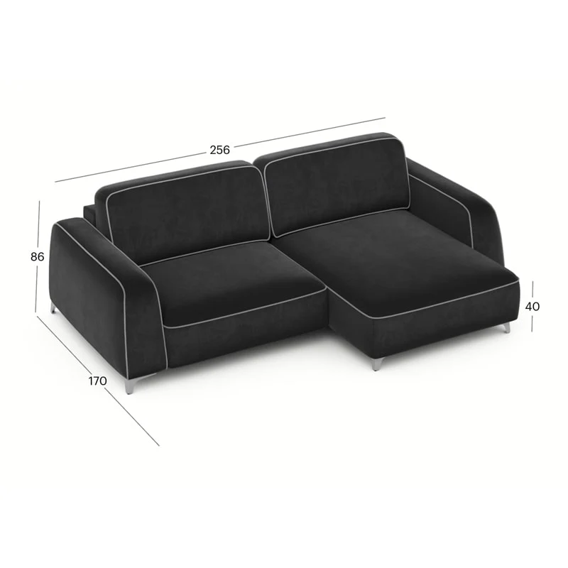 კუთხის გასაშლელი დივანი სათავსოთი Oxford Black 170x256x86 სმ - Image 4