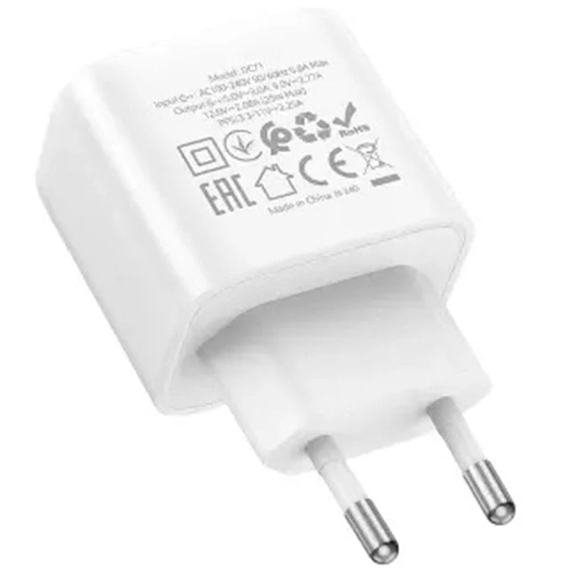 დამტენი ადაპტერი და სადენი Hoco PD25W DC71 Precise single port Charger Type-C (with C to C Cable) White - Image 3