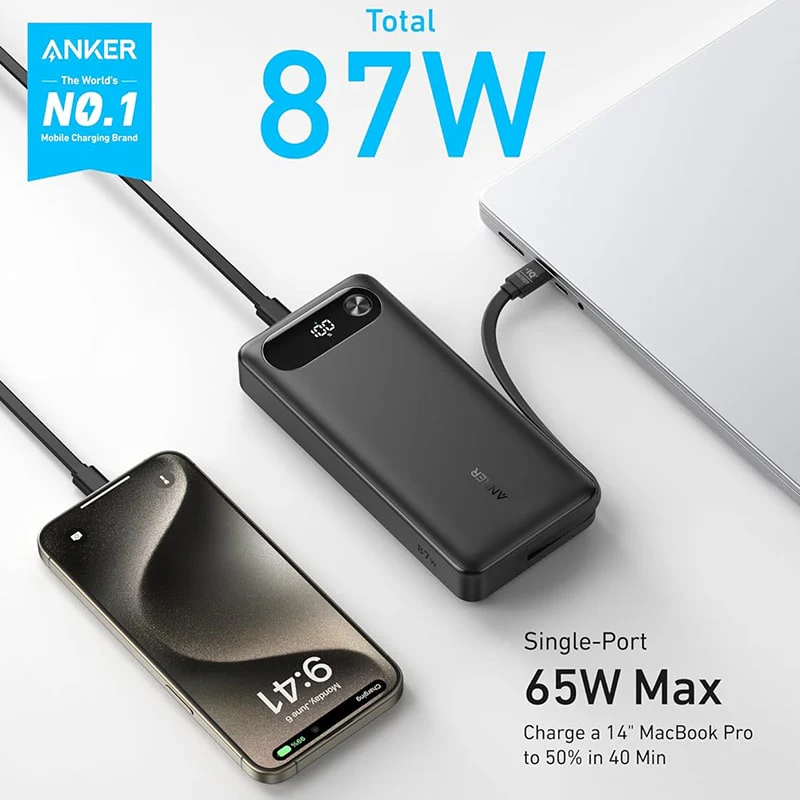 ფოვერბანკი Anker Power Bank (20K, 87W, Built-In USB-C Cable) B2B - UN (excluded CN, Europe) Black Iteration 1 - Image 2