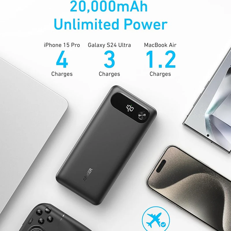 ფოვერბანკი Anker Power Bank (20K, 87W, Built-In USB-C Cable) B2B - UN (excluded CN, Europe) Black Iteration 1 - Image 4