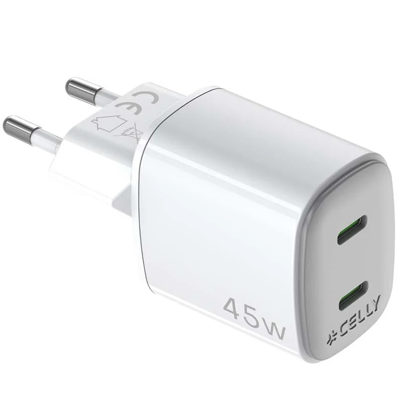 დამტენი Celly 45W Wall Charger 2xUSB Type-C
