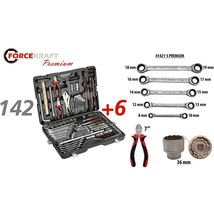 142+6 ნაჭრიანი ხელსაწყოების ნაკრები FORCEKRAFT FK-41421-5 PREMIUM - Image 3