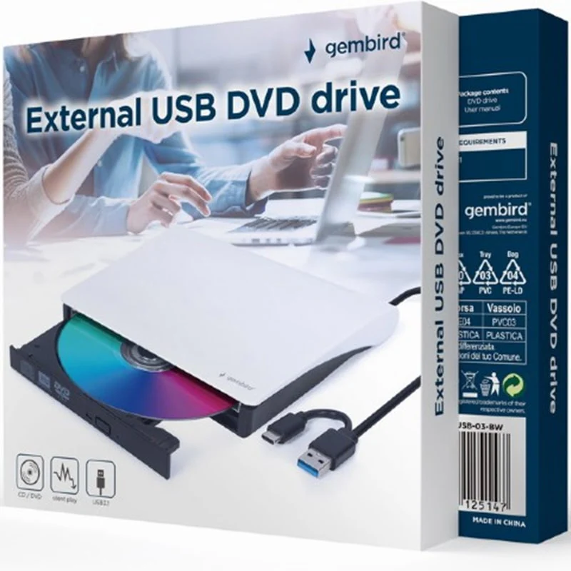 დისკის წამკითხველი Gembird DVD-USB-03-BW - Image 2