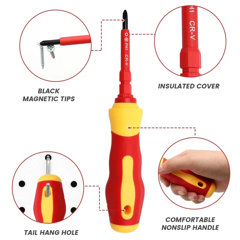 ელექტრიკოსის იზოლირებული სახრახნისების 8 ცალიანი ნაკრები OEM 2028 - Image 6