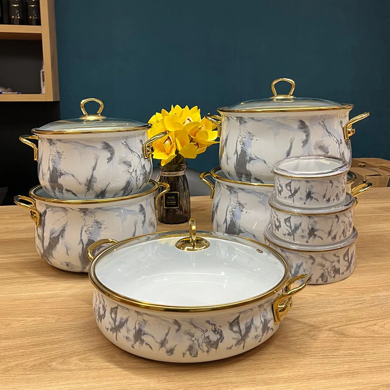 ემალის ქვაბების ნაკრები Homelux 5pcs White Stone Classic - Image 3