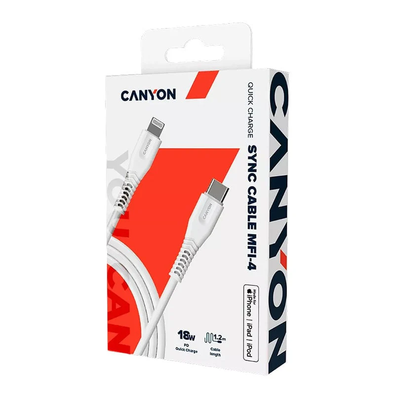 აიფონის დამტენი კაბელი Canyon MFI-4 Type-C to Lightning 1.2მ CNS-MFIC4W - Image 3