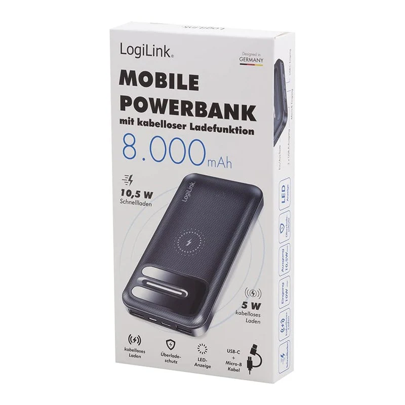 ფოვერბანკი Logilink PA0305 8000mAh Wireless Charging + 2x USB-A - Image 5