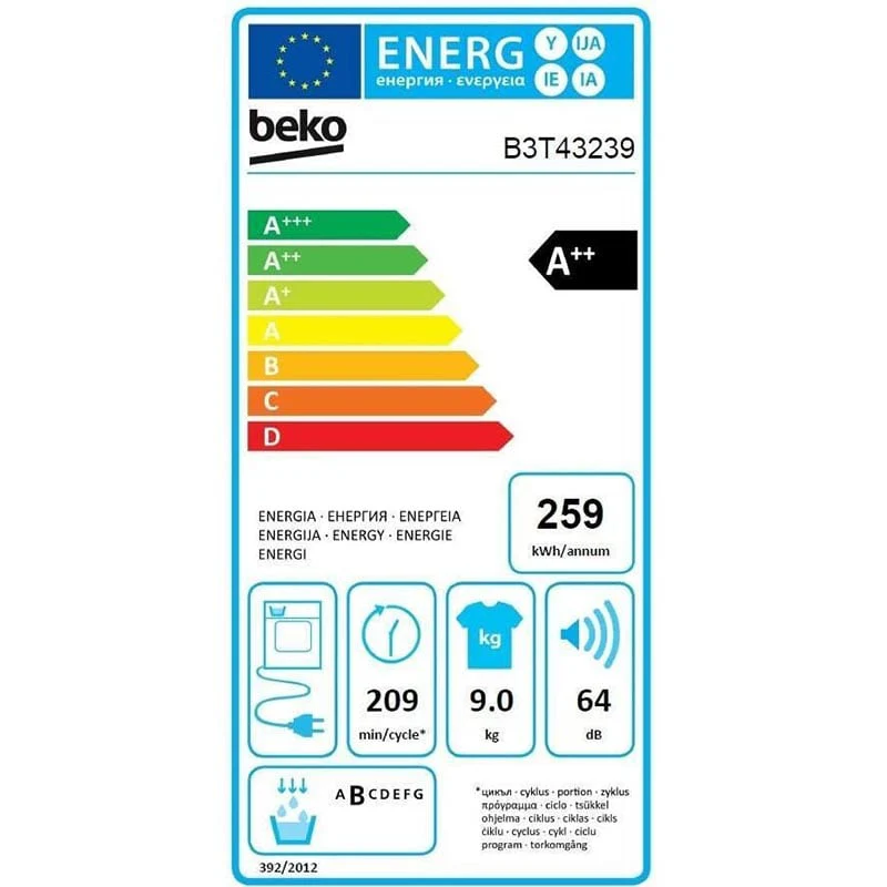 საშრობი მანქანა 9კგ BEKO B3T43239 b300 კლასი A++ - Image 6