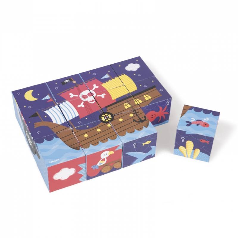 სათამაშო კუბების ფაზლი Janod Cubes made of pasteboard Pirates J02984 - Image 2