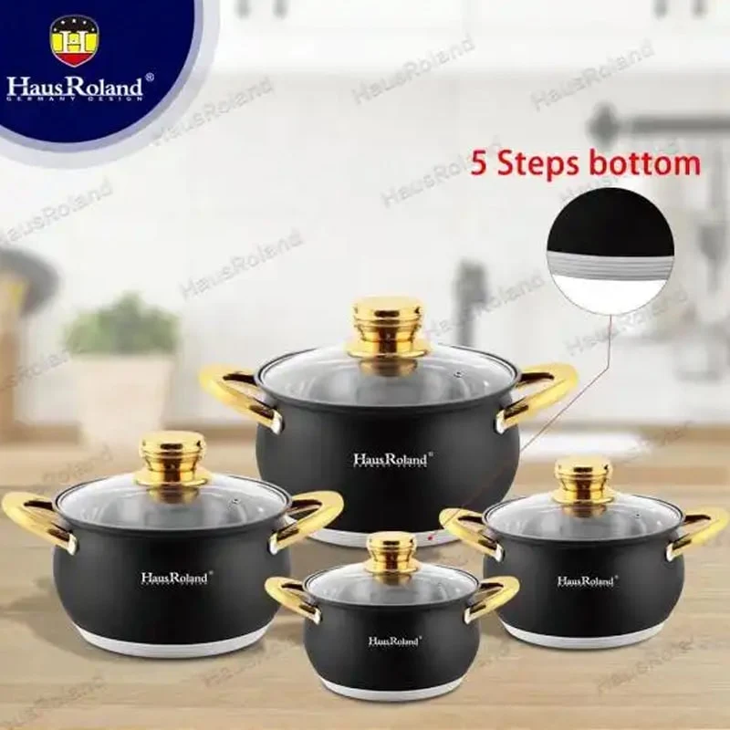 უჟანგავი ფოლადის ქვაბების ნაკრები HausRoland 4PCS Black